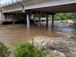 stream under bridge and gravel bar area from north bank - high water